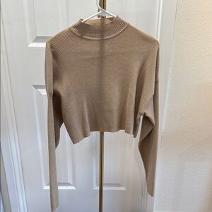 Tan Ribbed Knit Cropped Sweater